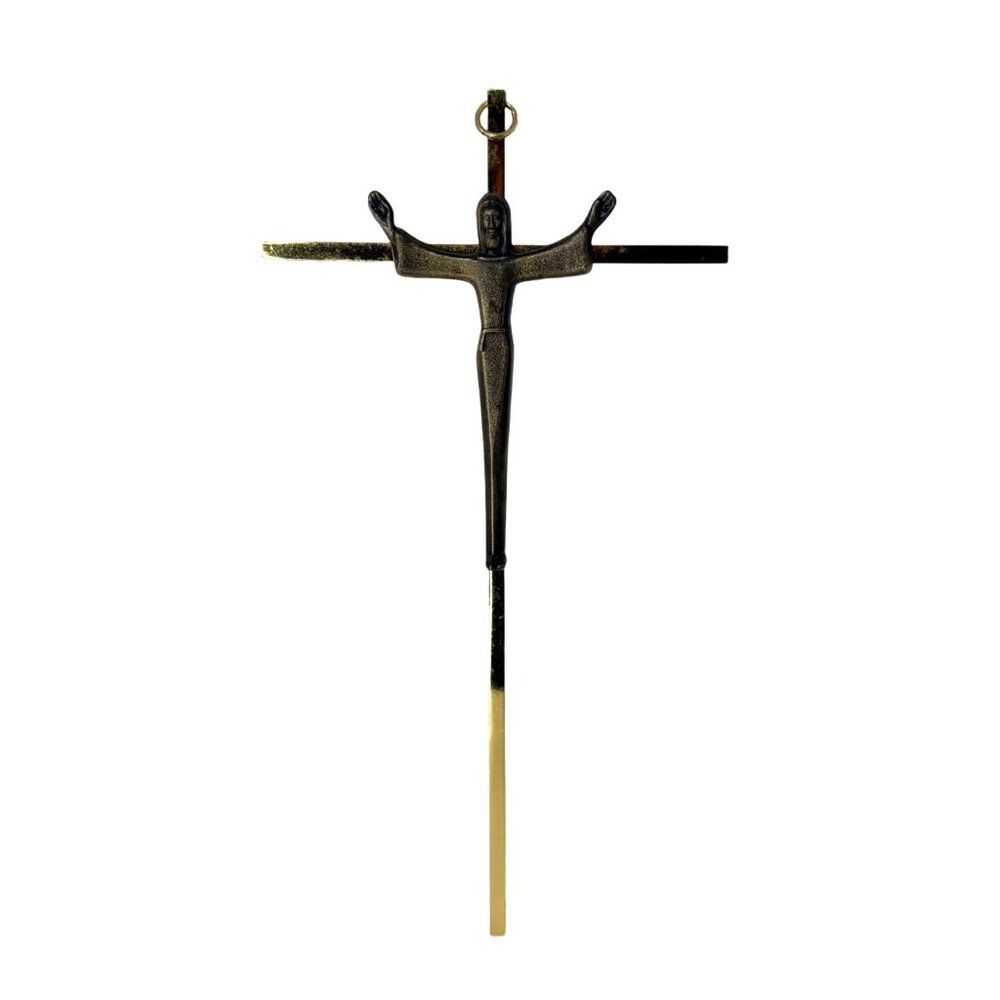 Vintage Brass Pewter Crucifix Wall Cross Religious Decor‎ Christian Gift